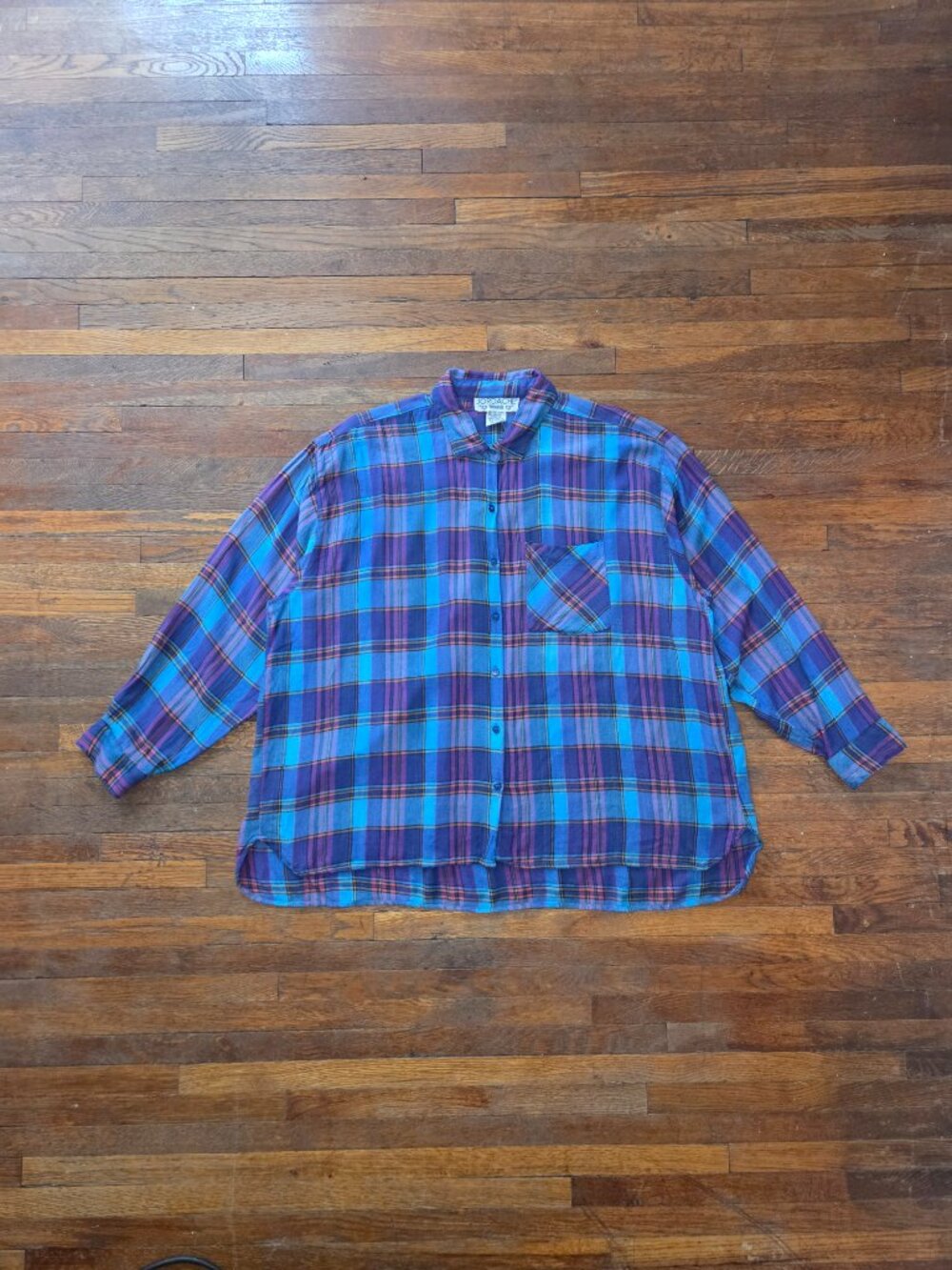 Vintage Jordache Vibrant Blue Plaid Long Sleeve Flannel Button Up